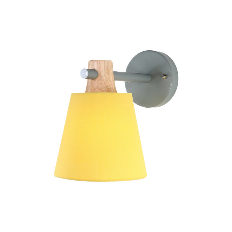 Lisslune | Conical Wall Lamp Macaron Fabric 1 Head Blue/White/Yellow Wall Lighting Ideas with Straight Arm and Wood Clamp