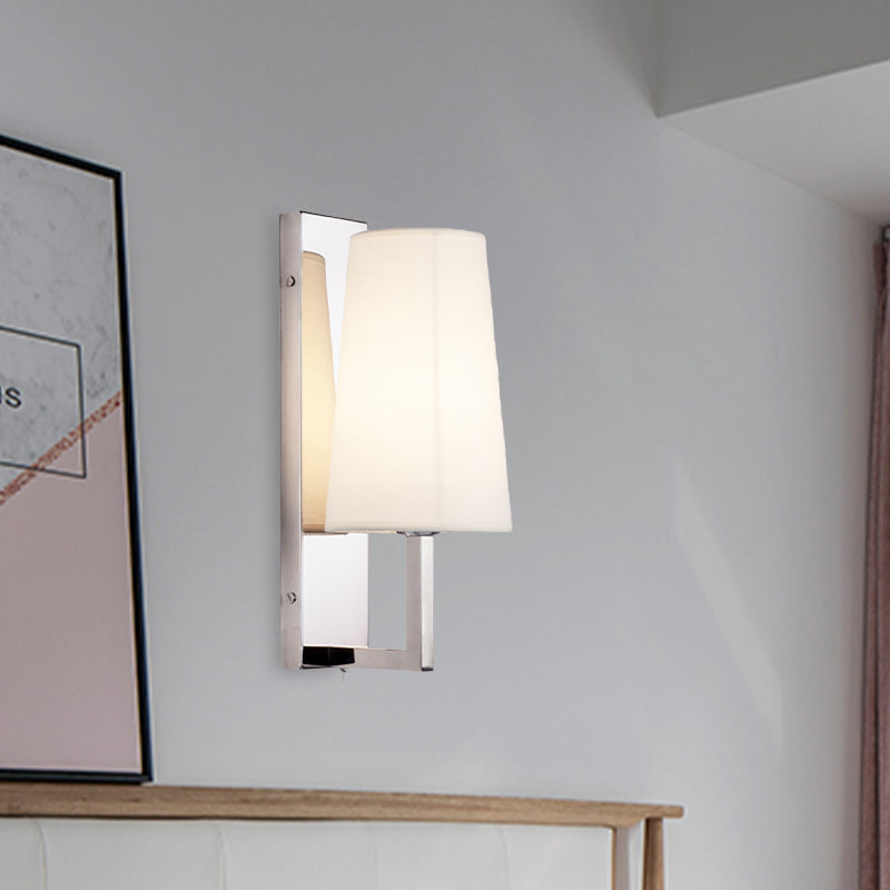 Lisslune | Stainless steel rectangular wall lighting modern single chrome wall light with handmade cone fabric shade
