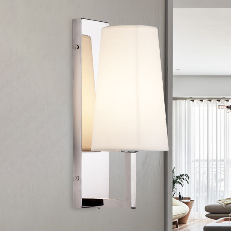 Lisslune | Stainless steel rectangular wall lighting modern single chrome wall light with handmade cone fabric shade