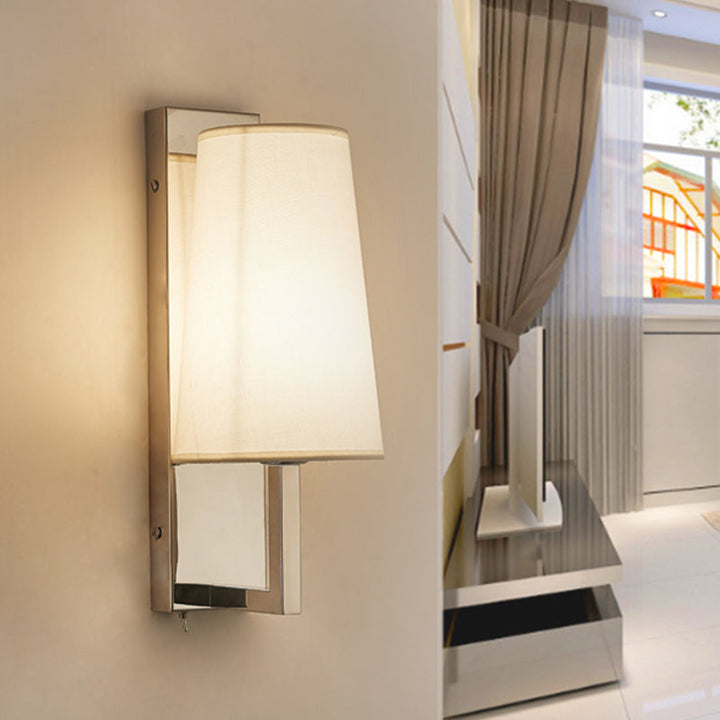 Lisslune | Stainless steel rectangular wall lighting modern single chrome wall light with handmade cone fabric shade