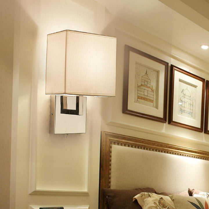 Lisslune | Modernist Square Wall Lamp Fixture Fabric 1 Head Bedroom Wall Lighting Ideas in White