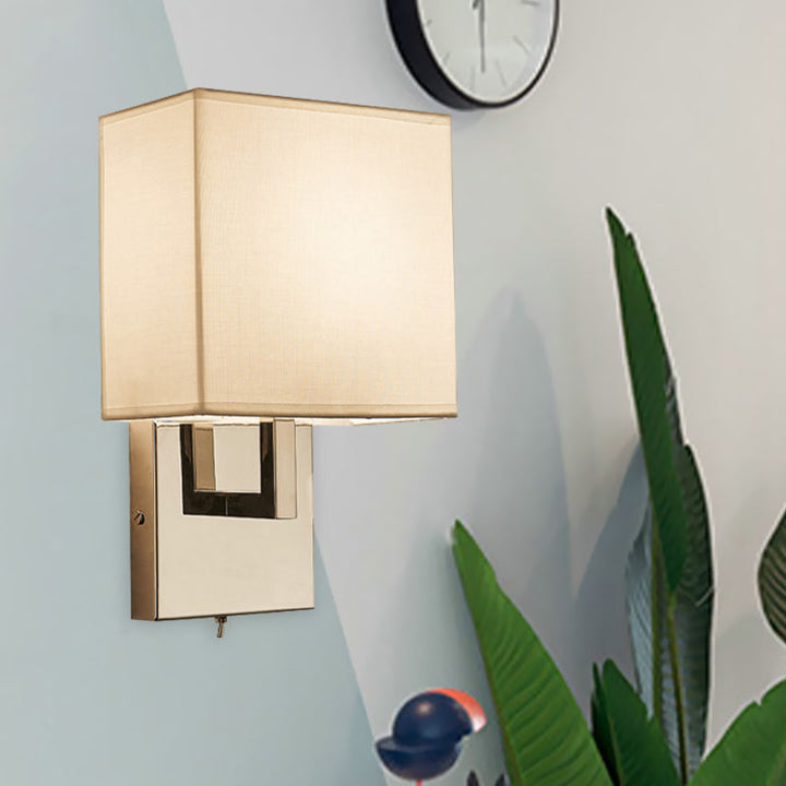 Lisslune | Modernist Square Wall Lamp Fixture Fabric 1 Head Bedroom Wall Lighting Ideas in White