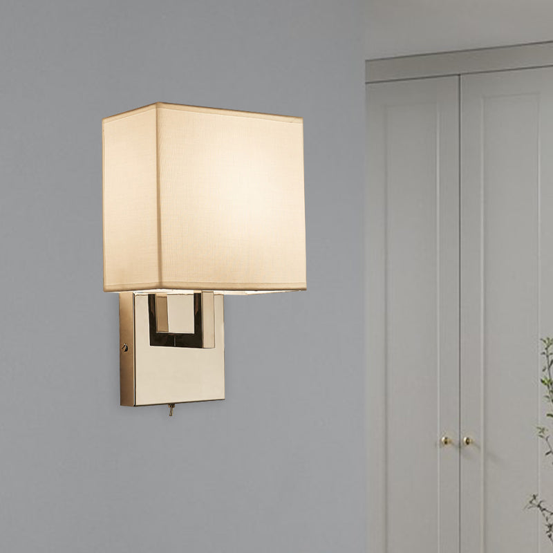 Lisslune | Modernist Square Wall Lamp Fixture Fabric 1 Head Bedroom Wall Lighting Ideas in White