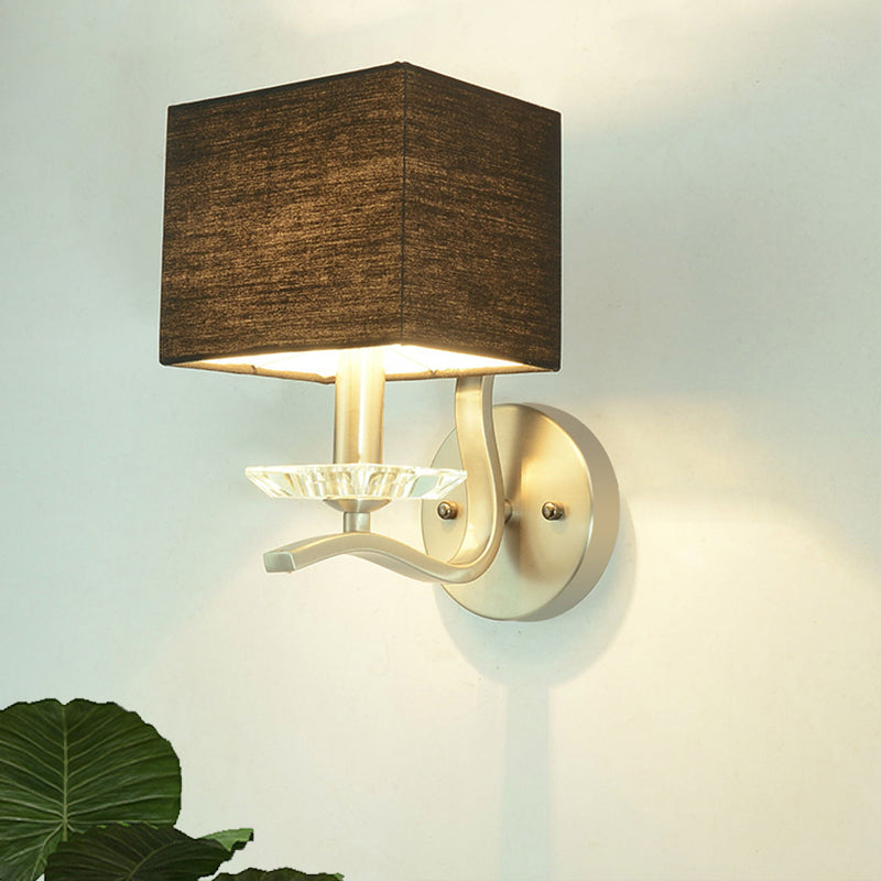 Lisslune | Cube Nightstand Wall Lamp Fabric Single Modern Wall Light Wall Sconce in Gray/Black with Crystal Accent
