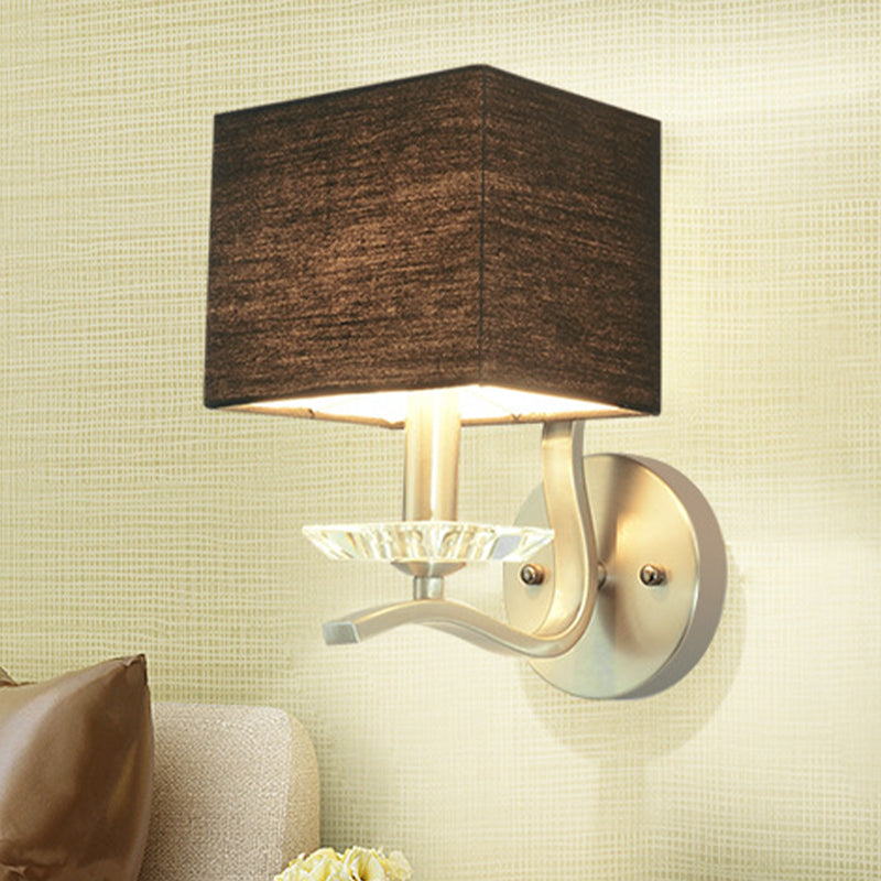 Lisslune | Cube Nightstand Wall Lamp Fabric Single Modern Wall Light Wall Sconce in Gray/Black with Crystal Accent