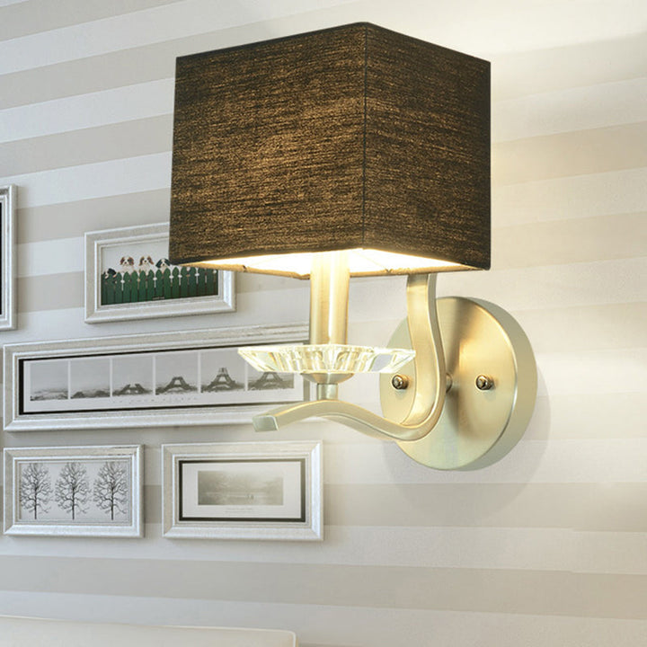 Lisslune | Cube Nightstand Wall Lamp Fabric Single Modern Wall Light Wall Sconce in Gray/Black with Crystal Accent