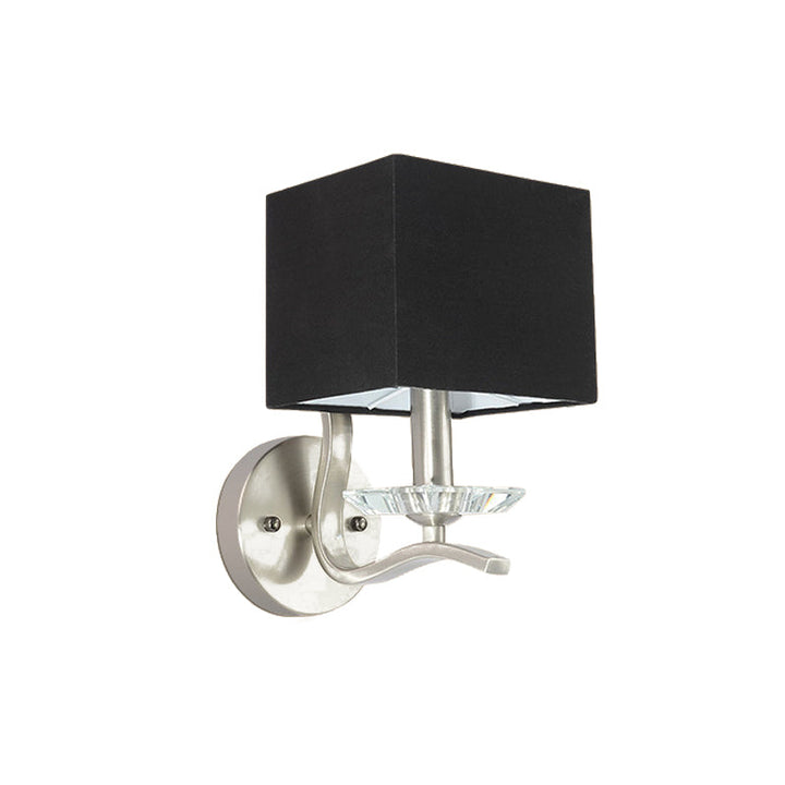 Lisslune | Cube Nightstand Wall Lamp Fabric Single Modern Wall Light Wall Sconce in Gray/Black with Crystal Accent