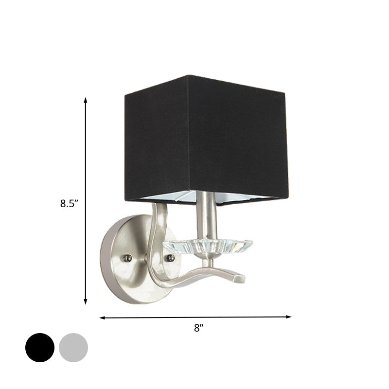 Lisslune | Cube Nightstand Wall Lamp Fabric Single Modern Wall Light Wall Sconce in Gray/Black with Crystal Accent