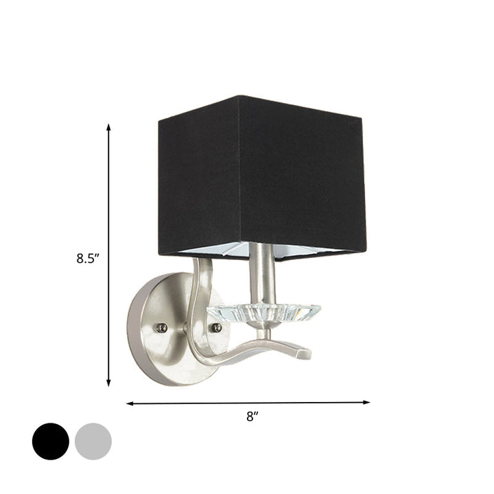 Lisslune | Cube Nightstand Wall Lamp Fabric Single Modern Wall Light Wall Sconce in Gray/Black with Crystal Accent