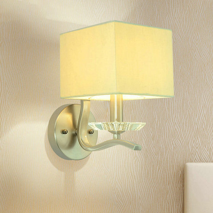 Lisslune | Cube Nightstand Wall Lamp Fabric Single Modern Wall Light Wall Sconce in Gray/Black with Crystal Accent