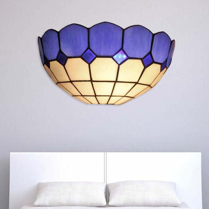 Skørter | Tiffany Style Wall Lamp 2 Lights Art Glass Light Blue/Dark Blue Wall Lamp for Bedroom Lighting
