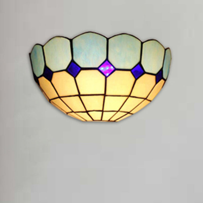 Skørter | Tiffany Style Wall Lamp 2 Lights Art Glass Light Blue/Dark Blue Wall Lamp for Bedroom Lighting