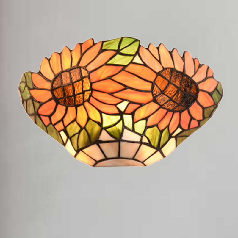 Lisslune | Rustic style orange wall lamp sunflower stained glass 1 light wall lamp for restaurant