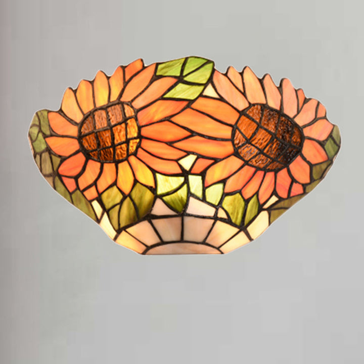 Lisslune | Rustic style orange wall lamp sunflower stained glass 1 light wall lamp for restaurant