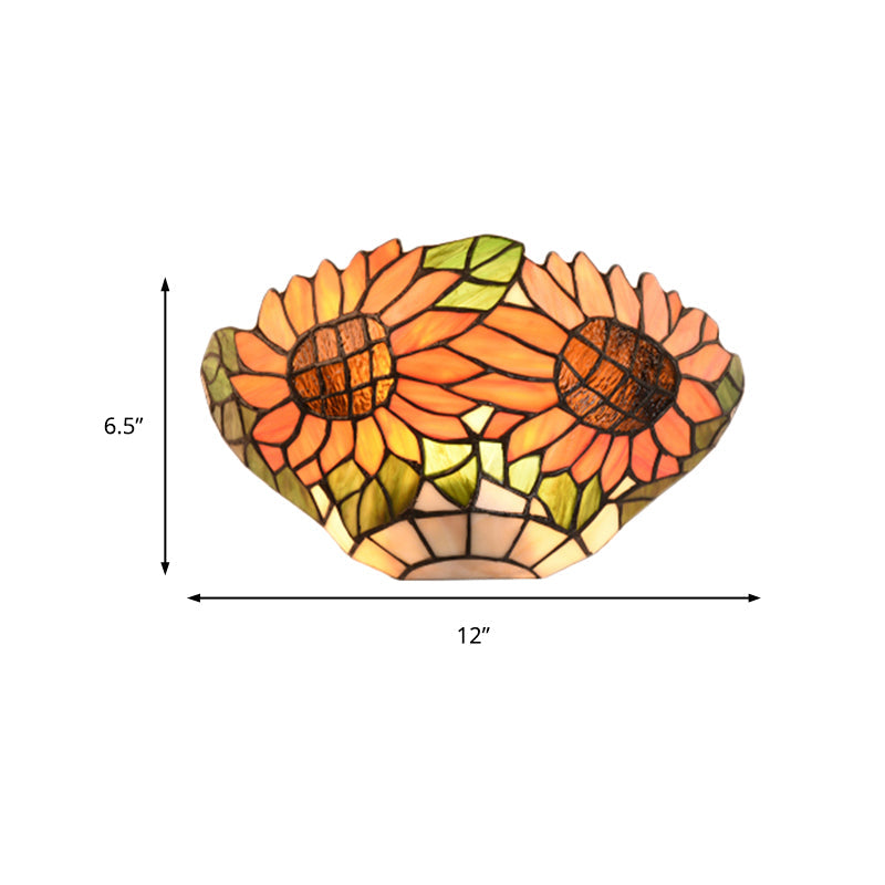 Lisslune | Rustic style orange wall lamp sunflower stained glass 1 light wall lamp for restaurant