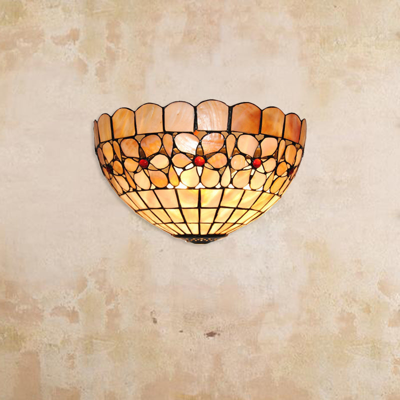 Lisslune | Floral Pattern Wall Light Tiffany Vintage Shell Wall Lamp in Beige/Pink-White for Hall Office