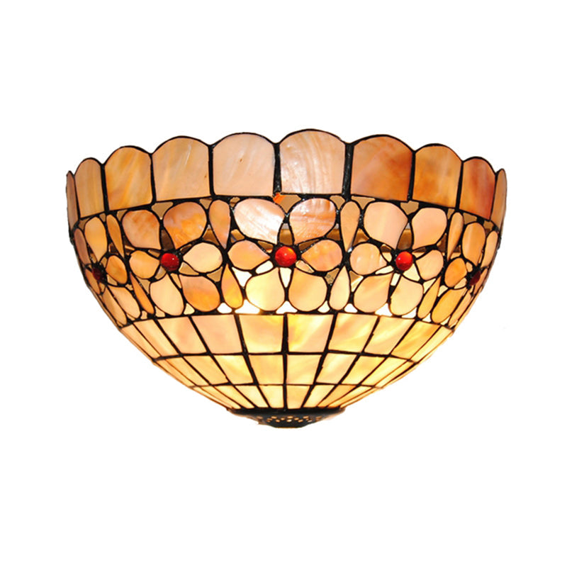Lisslune | Floral Pattern Wall Light Tiffany Vintage Shell Wall Lamp in Beige/Pink-White for Hall Office