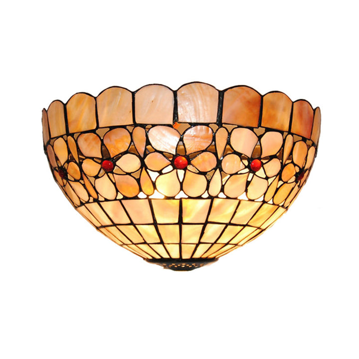 Lisslune | Floral Pattern Wall Light Tiffany Vintage Shell Wall Lamp in Beige/Pink-White for Hall Office