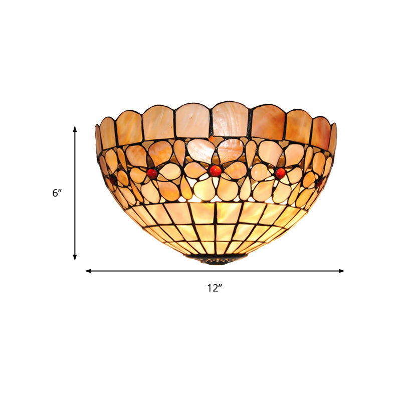 Lisslune | Floral Pattern Wall Light Tiffany Vintage Shell Wall Lamp in Beige/Pink-White for Hall Office