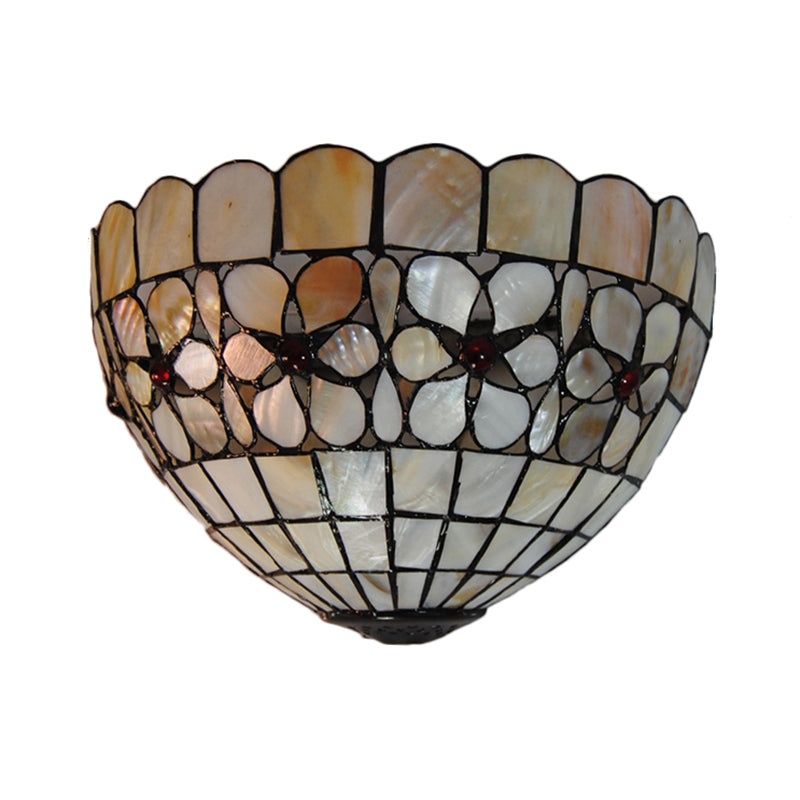 Lisslune | Floral Pattern Wall Light Tiffany Vintage Shell Wall Lamp in Beige/Pink-White for Hall Office