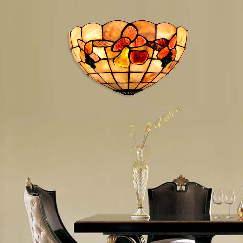 Lisslune | Petal Dining Room Wall Lamp with Fruits Shell Tiffany Antique Wall Lamp in Beige for Hotel