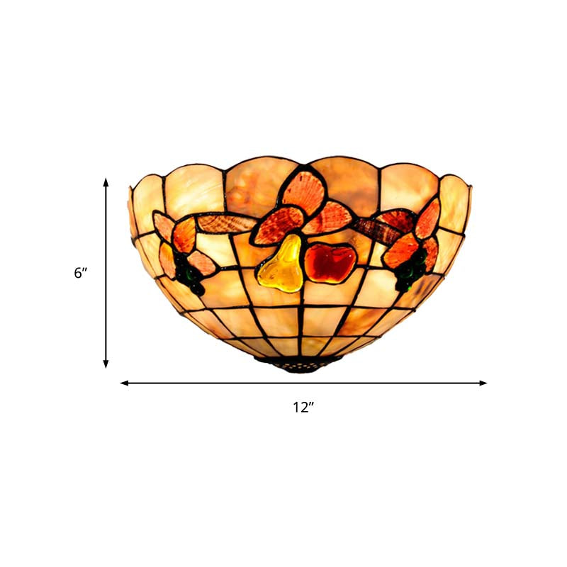 Lisslune | Petal Dining Room Wall Lamp with Fruits Shell Tiffany Antique Wall Lamp in Beige for Hotel