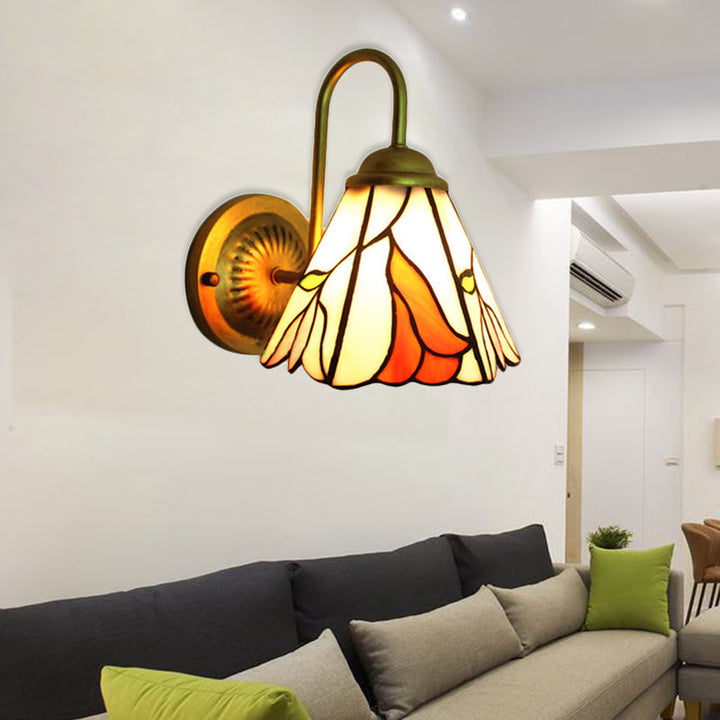 Lisslune | Stained Glass Pink Wall Lighting Lily 1 Head Tiffany Wall Lamp for Living Room