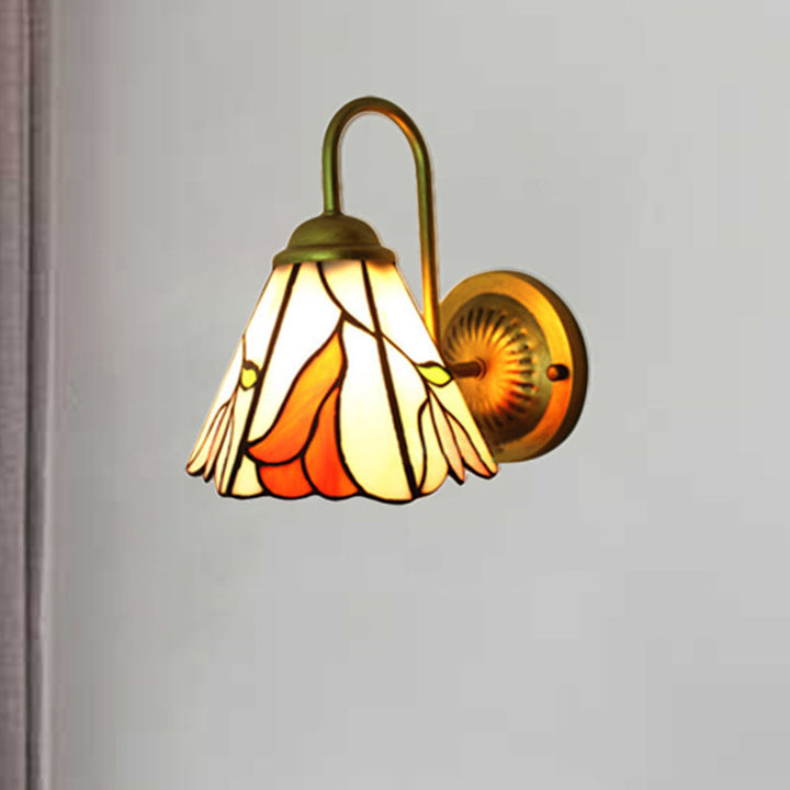 Lisslune | Stained Glass Pink Wall Lighting Lily 1 Head Tiffany Wall Lamp for Living Room