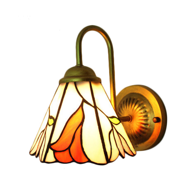 Lisslune | Stained Glass Pink Wall Lighting Lily 1 Head Tiffany Wall Lamp for Living Room