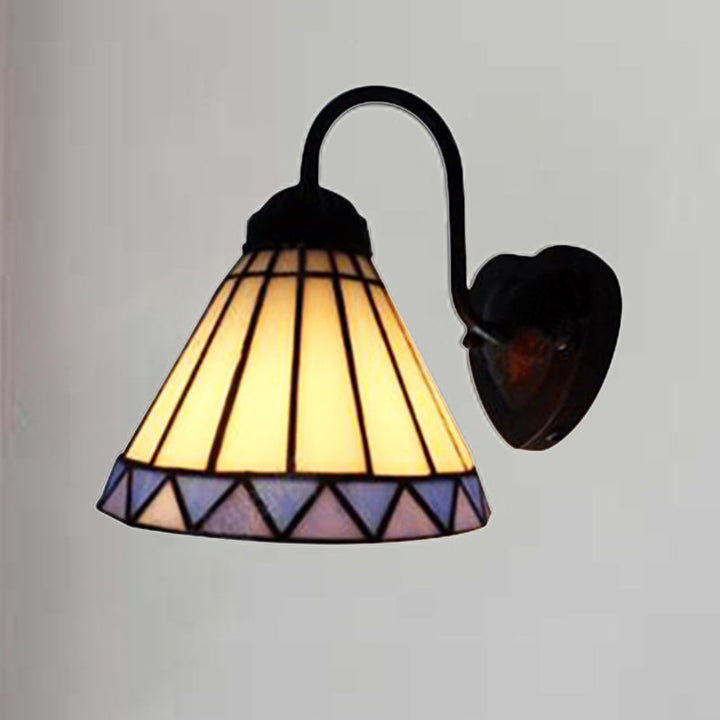 Lisslune | Cone Wall Lamp Tiffany Blue-White Glass 1 Head Black Sconces Lighting for Bedroom