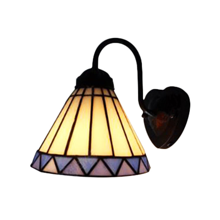 Lisslune | Cone Wall Lamp Tiffany Blue-White Glass 1 Head Black Sconces Lighting for Bedroom