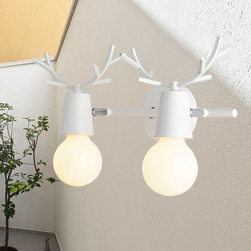 Skørter | Modern Monochrome Wall Lamp Antler 2 Lights Metal Wall Lamp for Entrance Preschool