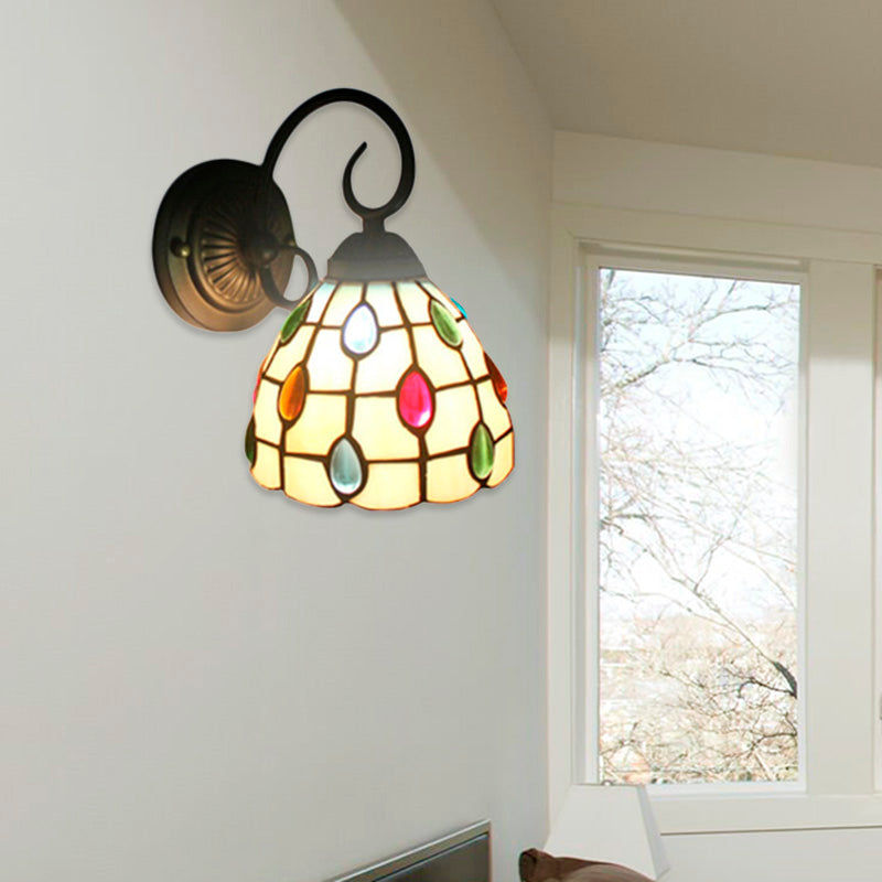Skørter | Tiffany Dome Wall Light with Colorful Jewel Art Glass 1 Light Wall Light in Blue/Transparent for Restaurant