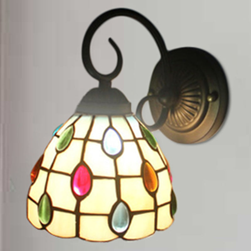 Skørter | Tiffany Dome Wall Light with Colorful Jewel Art Glass 1 Light Wall Light in Blue/Transparent for Restaurant