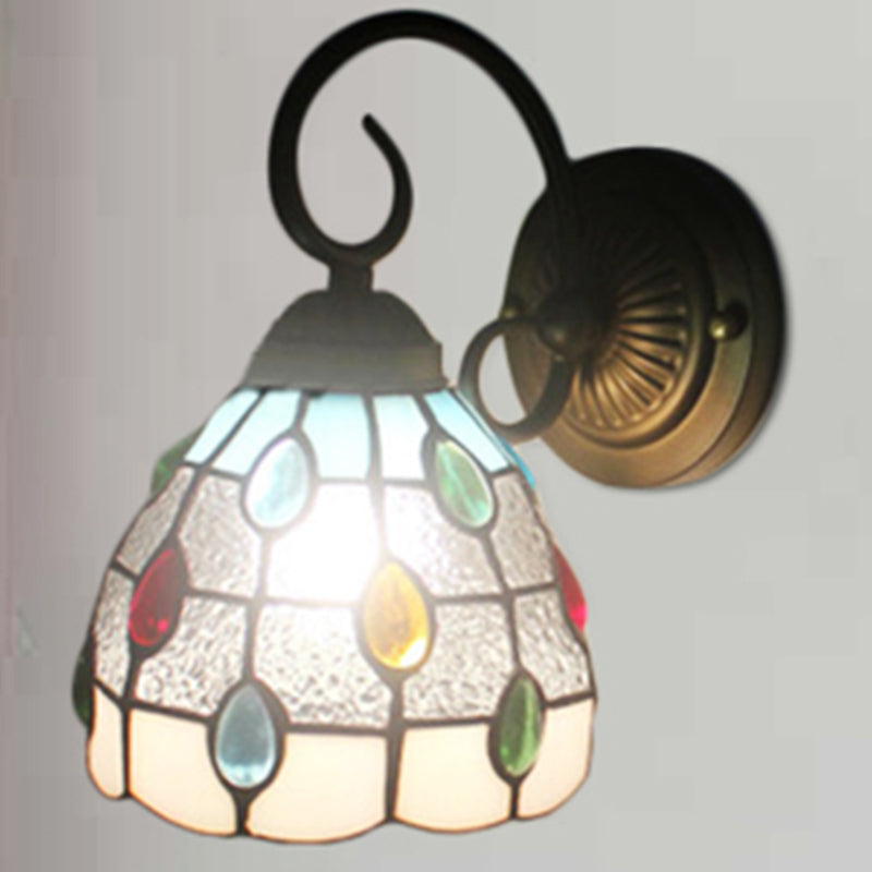 Skørter | Tiffany Dome Wall Light with Colorful Jewel Art Glass 1 Light Wall Light in Blue/Transparent for Restaurant