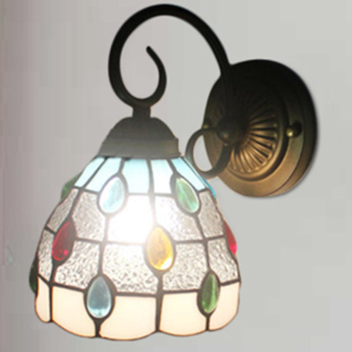 Skørter | Tiffany Dome Wall Light with Colorful Jewel Art Glass 1 Light Wall Light in Blue/Transparent for Restaurant