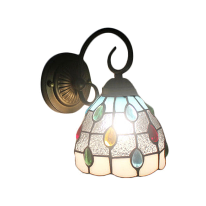 Skørter | Tiffany Dome Wall Light with Colorful Jewel Art Glass 1 Light Wall Light in Blue/Transparent for Restaurant