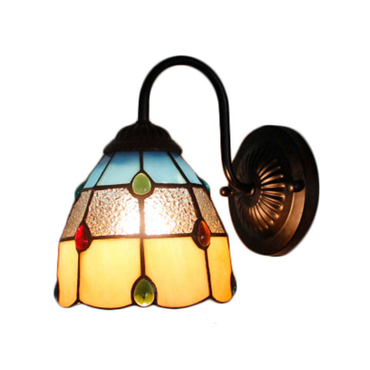 Lisslune | Tiffany Dome Wall Lamp Fixture 1 Main Yellow-Blue Glass Wall Light with Agate Decoration