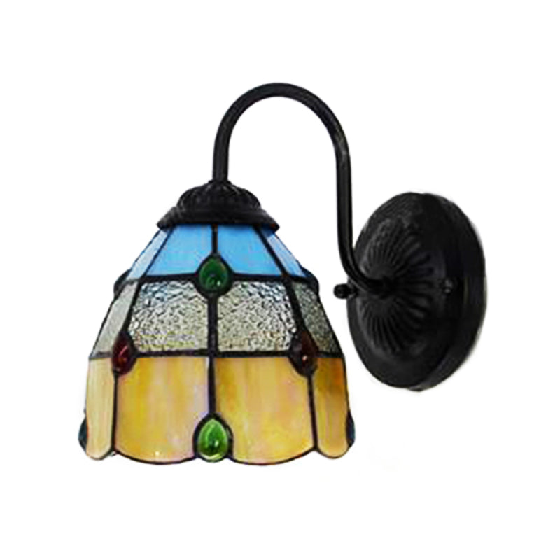 Lisslune | Tiffany Dome Wall Lamp Fixture 1 Main Yellow-Blue Glass Wall Light with Agate Decoration