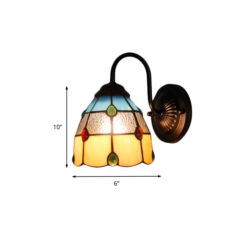Lisslune | Tiffany Dome Wall Lamp Fixture 1 Main Yellow-Blue Glass Wall Light with Agate Decoration