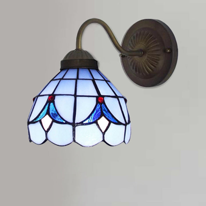 Lisslune | 1 Head Flower Wall Light Tiffany White/Blue Glass Wall Mounted Lamp for Bedroom