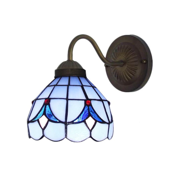 Lisslune | 1 Head Flower Wall Light Tiffany White/Blue Glass Wall Mounted Lamp for Bedroom