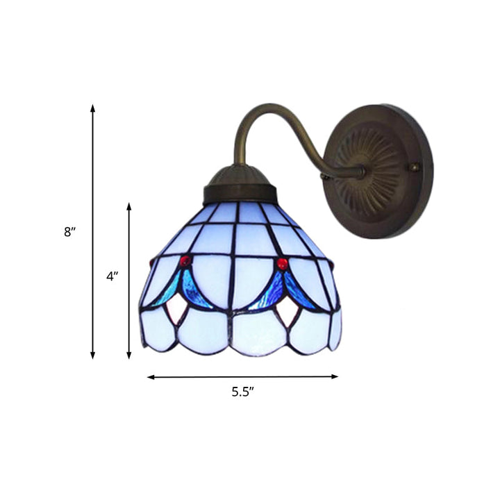 Lisslune | 1 Head Flower Wall Light Tiffany White/Blue Glass Wall Mounted Lamp for Bedroom