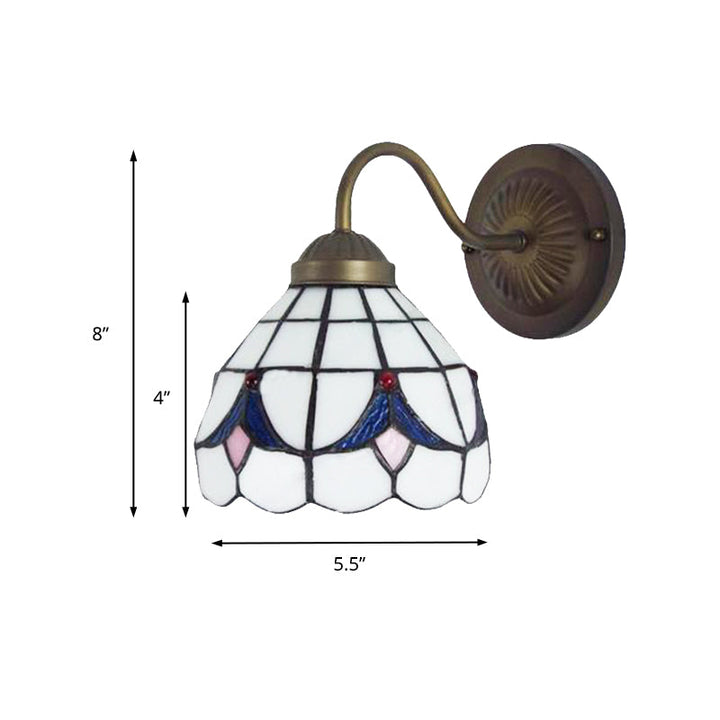 Lisslune | 1 Head Flower Wall Light Tiffany White/Blue Glass Wall Mounted Lamp for Bedroom