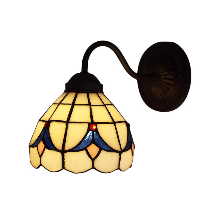 Lisslune | 1 Head Flower Wall Light Tiffany White/Blue Glass Wall Mounted Lamp for Bedroom