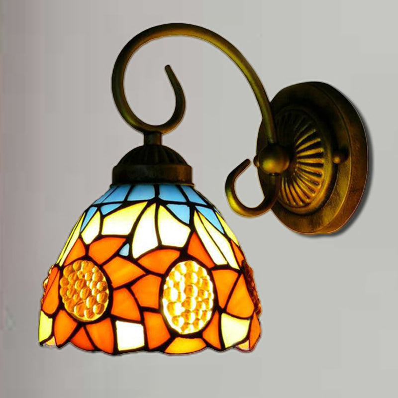 Lisslune | Sunflower Orange Glass Wall Lamp Victorian 1 Head Bronze Wall Mounted Light, 6"/8" Wide