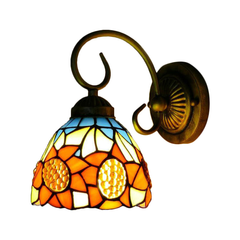 Lisslune | Sunflower Orange Glass Wall Lamp Victorian 1 Head Bronze Wall Mounted Light, 6"/8" Wide