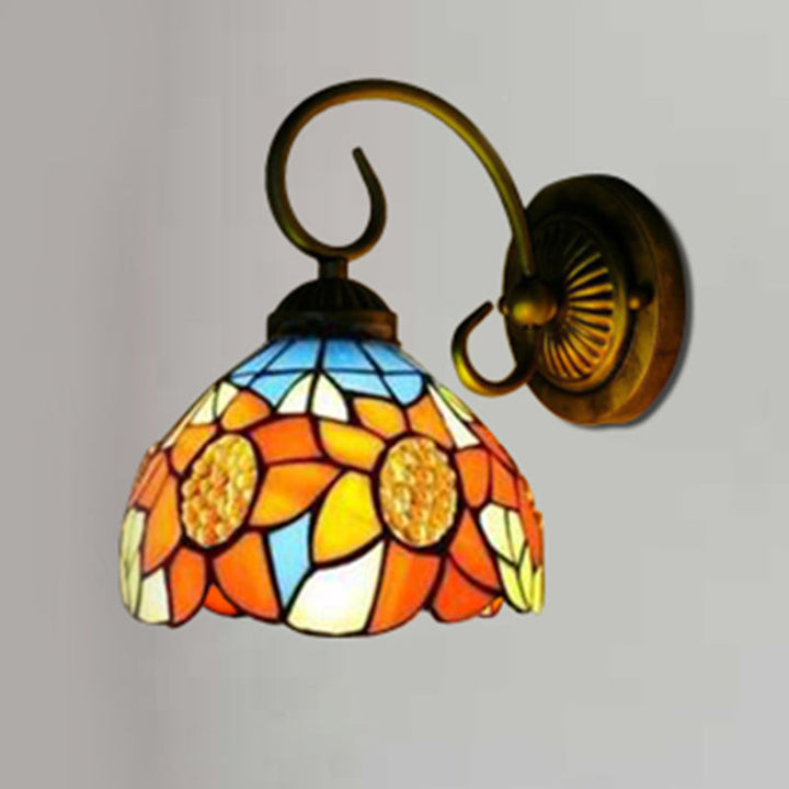Lisslune | Sunflower Orange Glass Wall Lamp Victorian 1 Head Bronze Wall Mounted Light, 6"/8" Wide