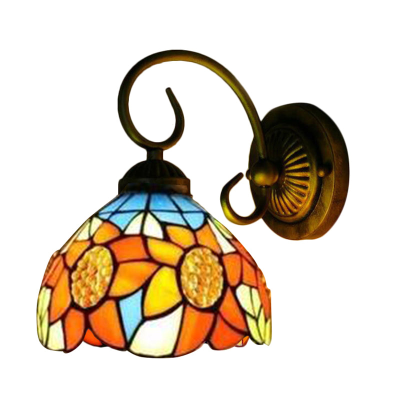 Lisslune | Sunflower Orange Glass Wall Lamp Victorian 1 Head Bronze Wall Mounted Light, 6"/8" Wide
