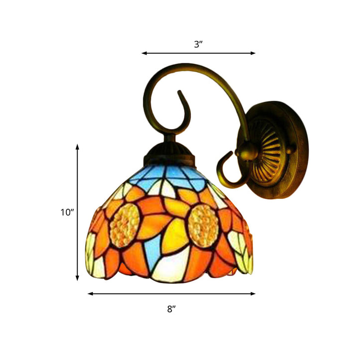 Lisslune | Sunflower Orange Glass Wall Lamp Victorian 1 Head Bronze Wall Mounted Light, 6"/8" Wide